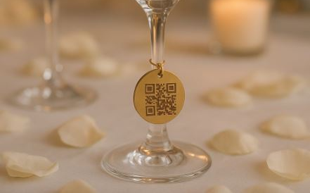 Camiseta blanca con QR impreso en el pecho, mostrada plana con estilo minimalista